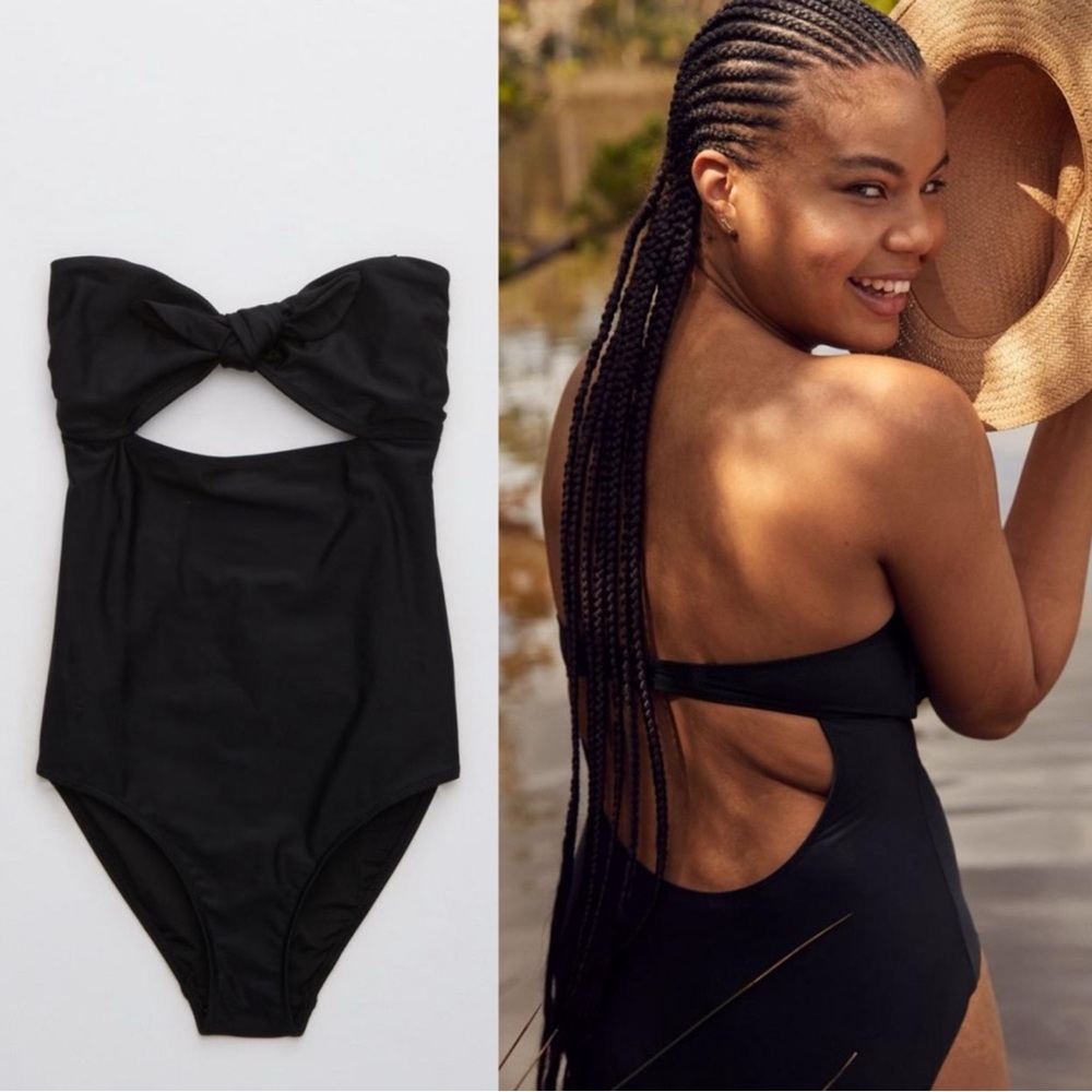 NWT Aerie Tie Front Bandeau Strapless One Piece Swimsuit